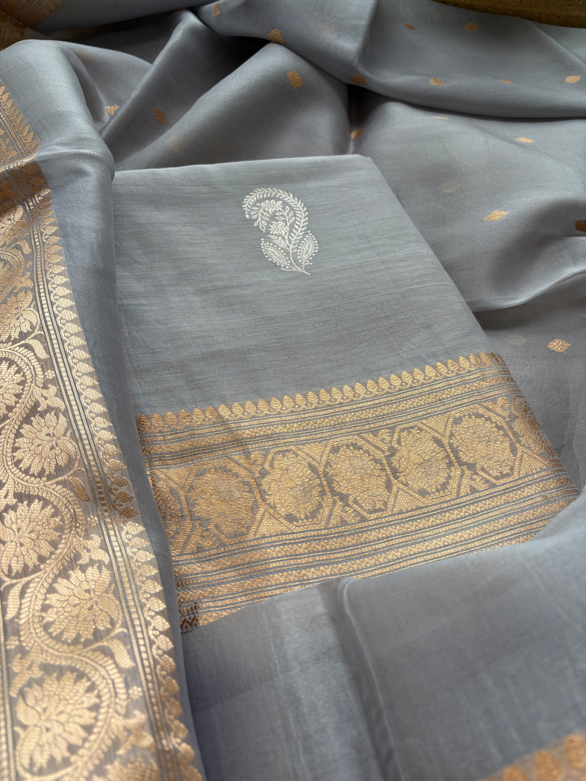 Grey cotton silk kadhwa suit set