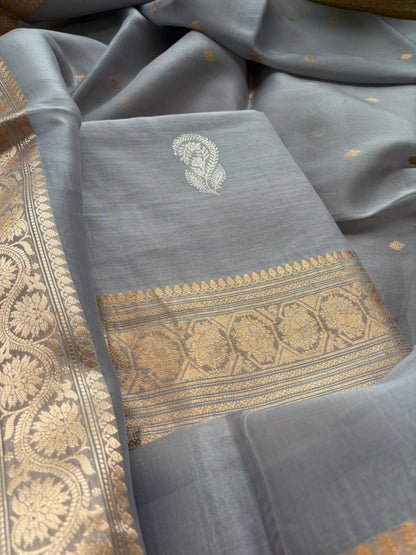 Grey cotton silk kadhwa suit set