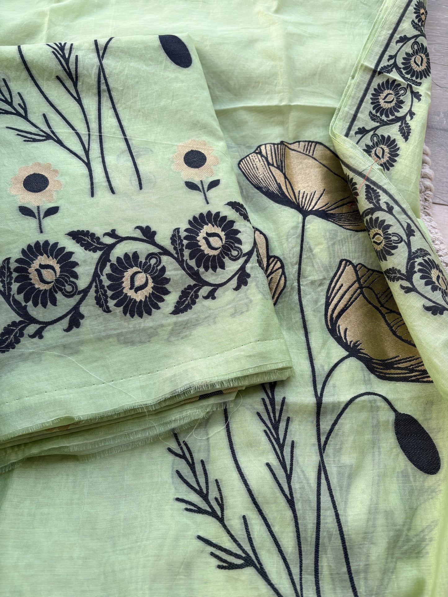 Green Chanderi abstract design suit set