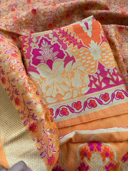 Peach Chanderi cotton suit set