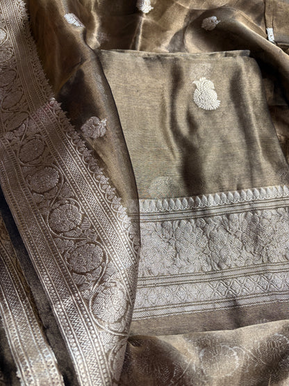 Black tissue silver zari suit set