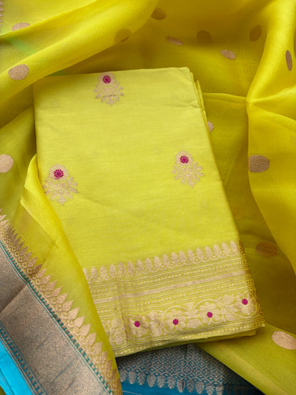 Lime suit with blue shaded dupatta
