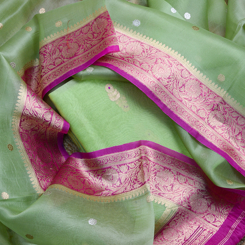 Green Kadhwa suit with shaded  dupatta