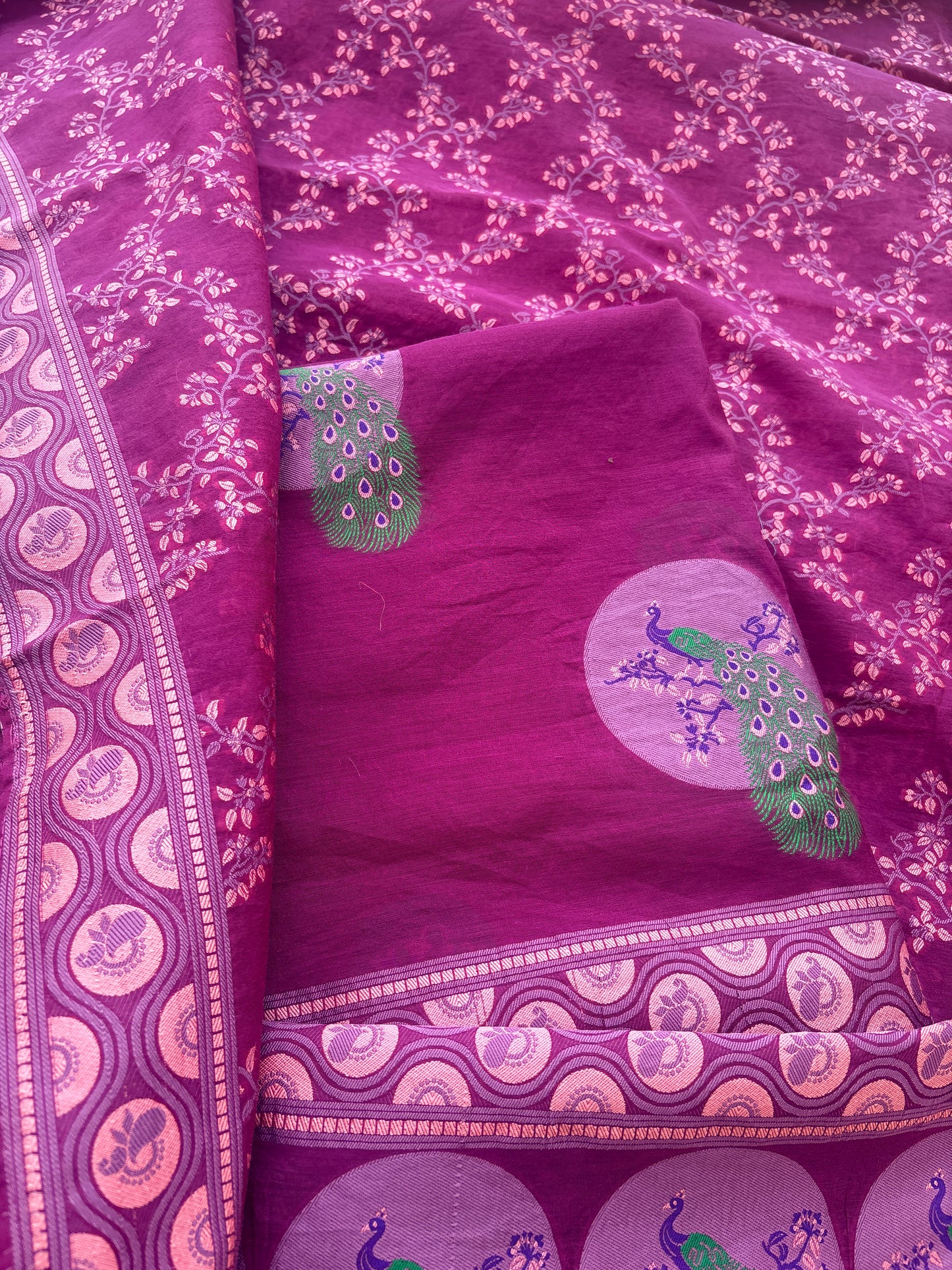 Purple Chanderi peacock Resham jaal suit set(84)