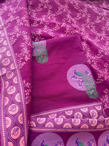 Purple Chanderi peacock Resham jaal suit set(84)
