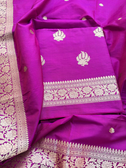 Magenta katan by katan silk kadhwa suit set