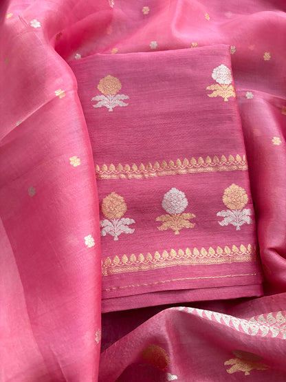 Pink moonga silk kurta , bottom and kora silk dupatta