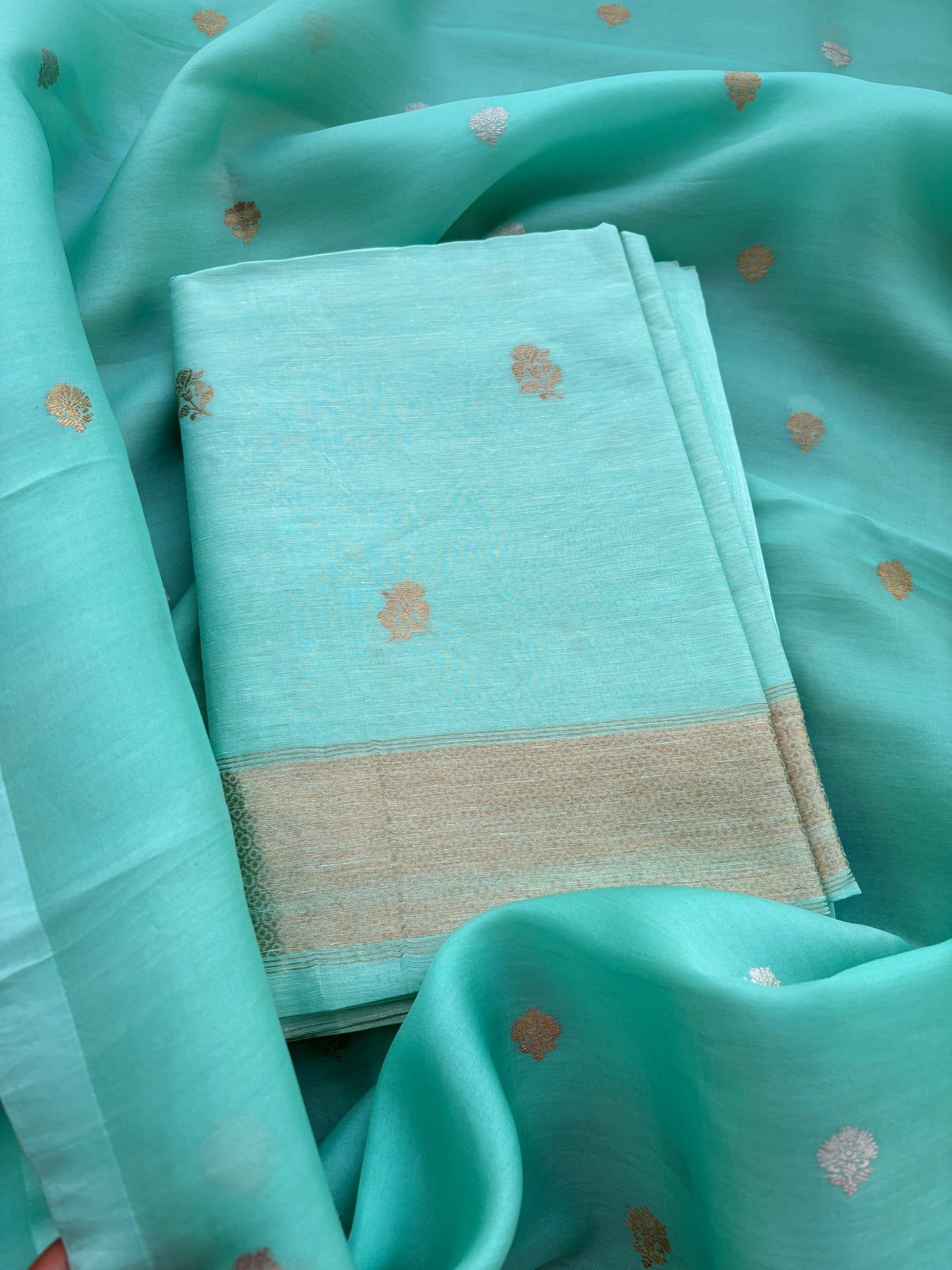 Green linen silk suit set