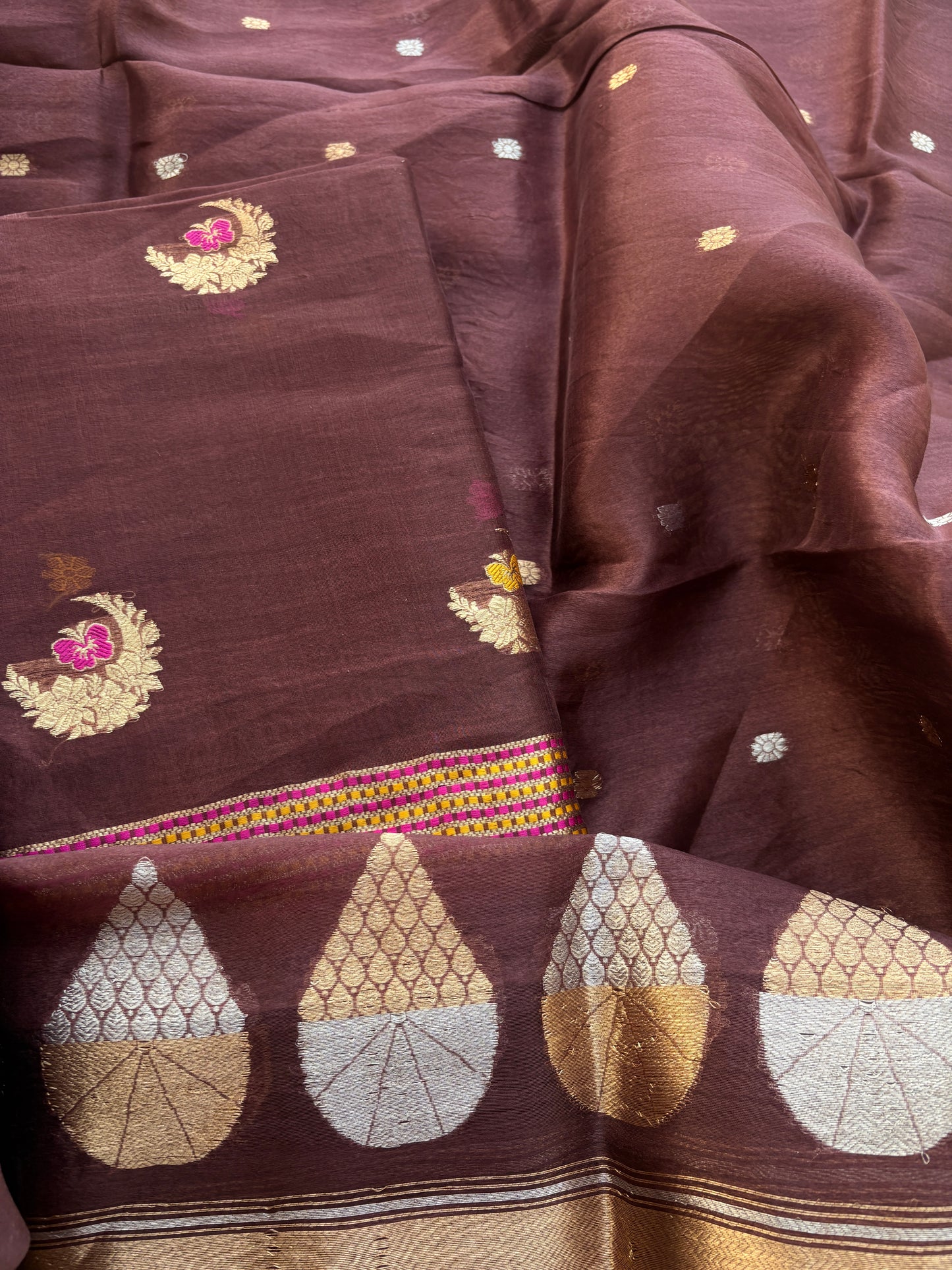 Rust kora kadhwa silk suit set