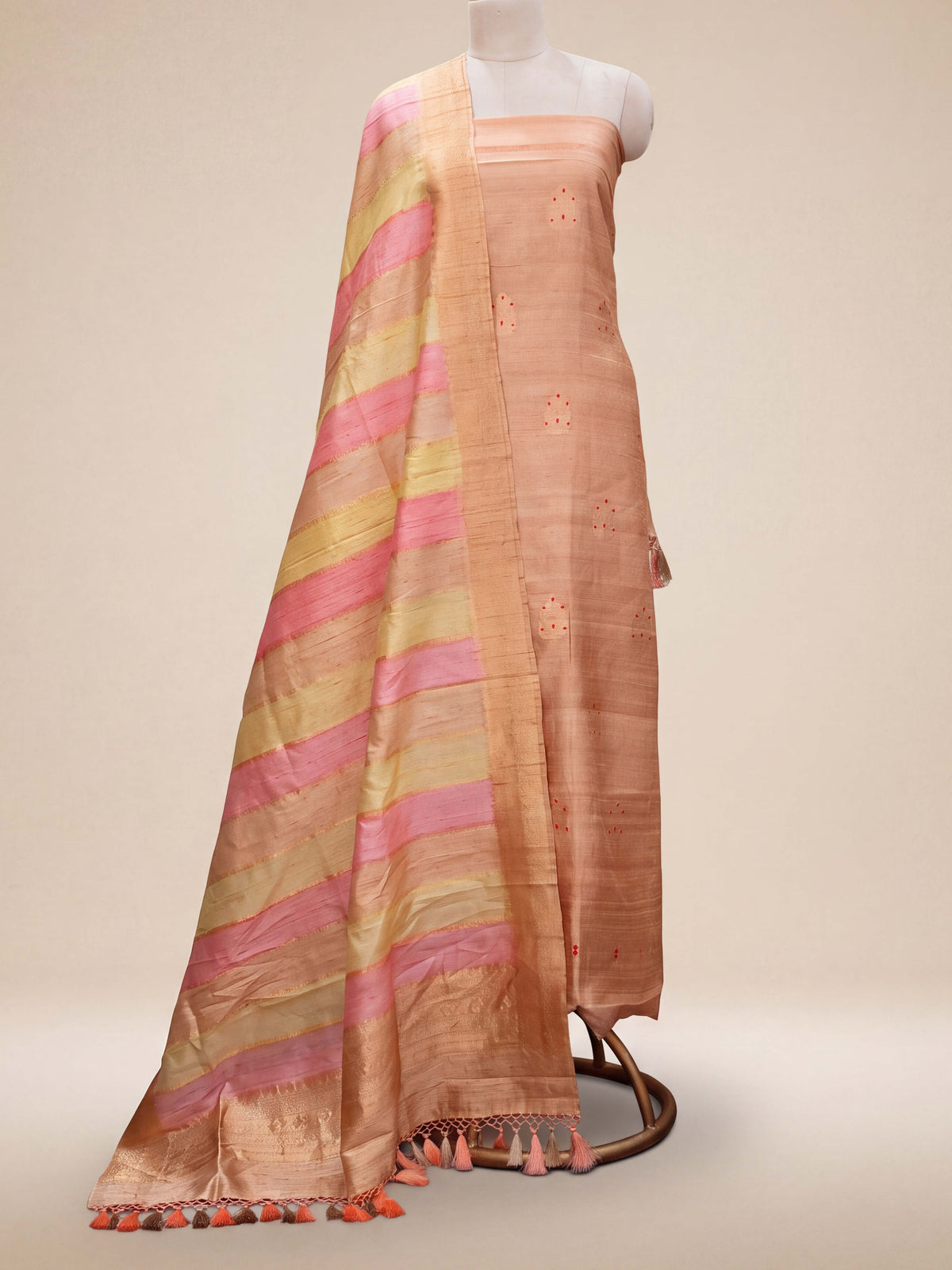 Beige Nude raw silk suit set