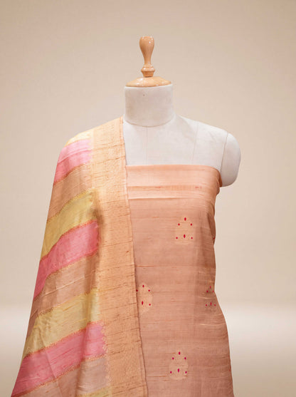 Beige Nude raw silk suit set