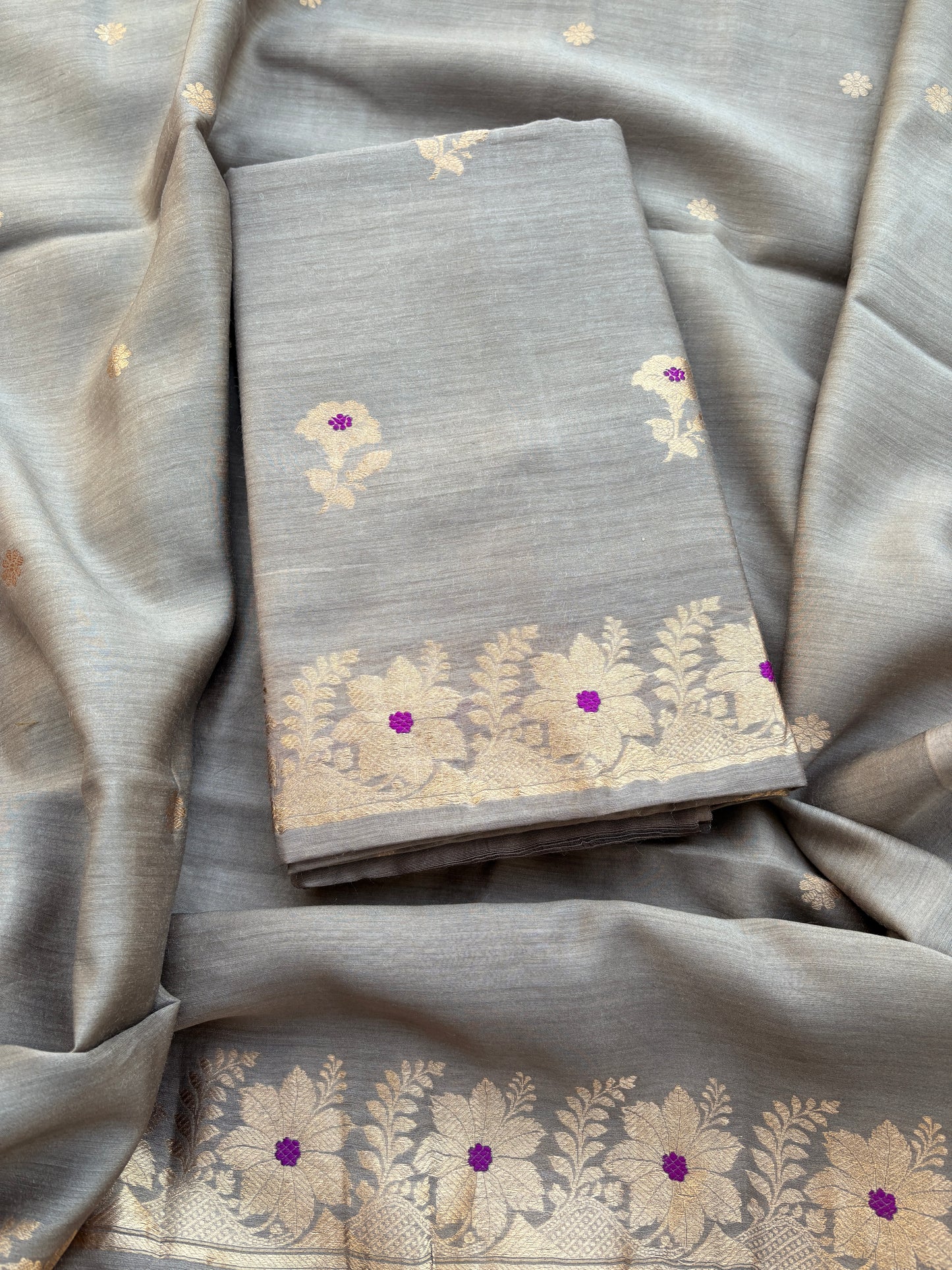 Grey moonga silk kadhwa suit set