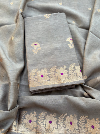 Grey moonga silk kadhwa suit set