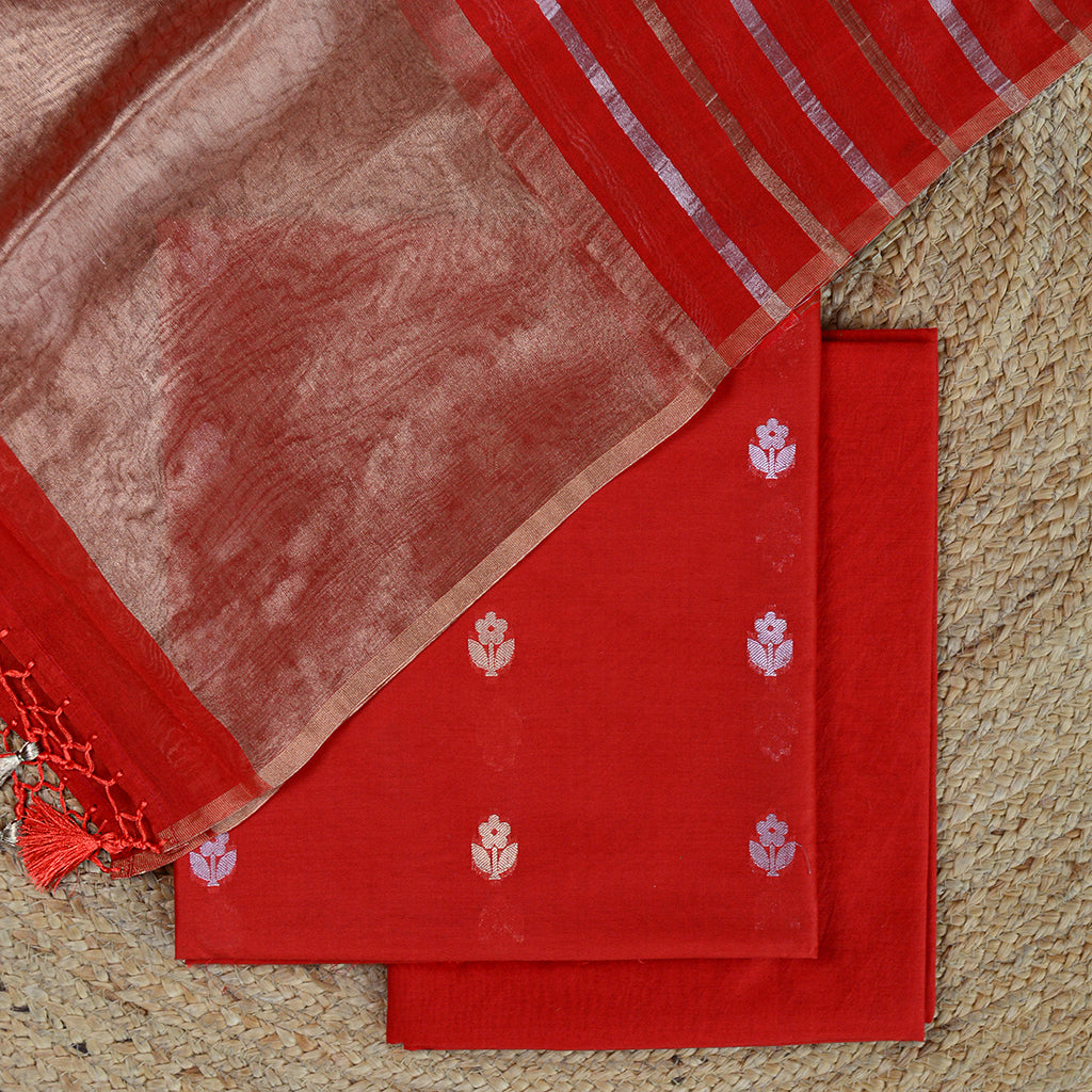Red chanderi silk suit set
