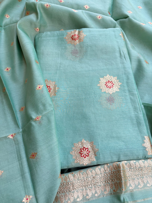 Blue handloom silk kadhwa suit set