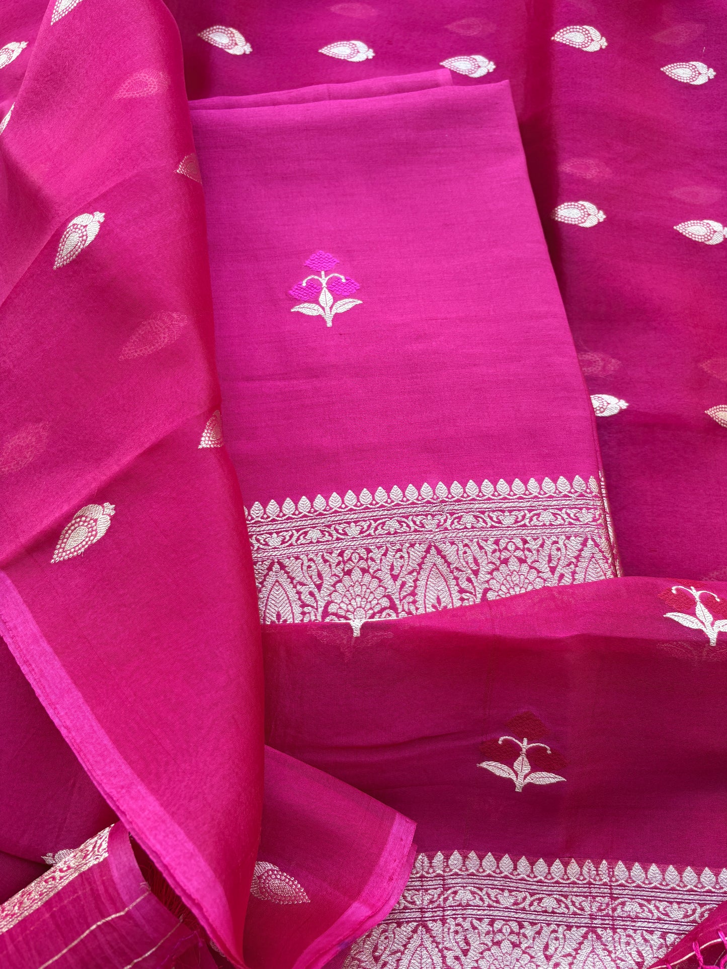 Pink Chiniya kora silk suit set