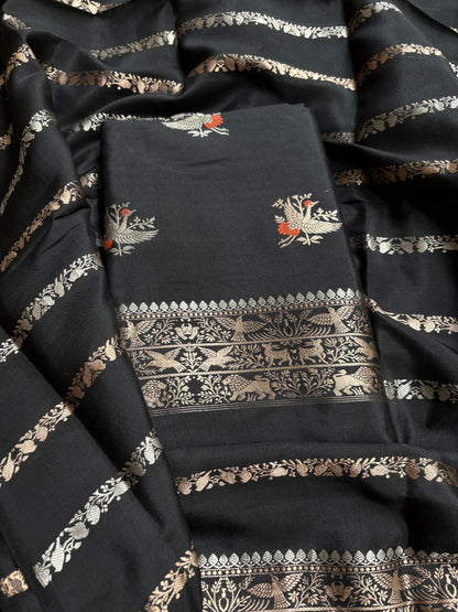 Black raw mango silk kadhwa suit set