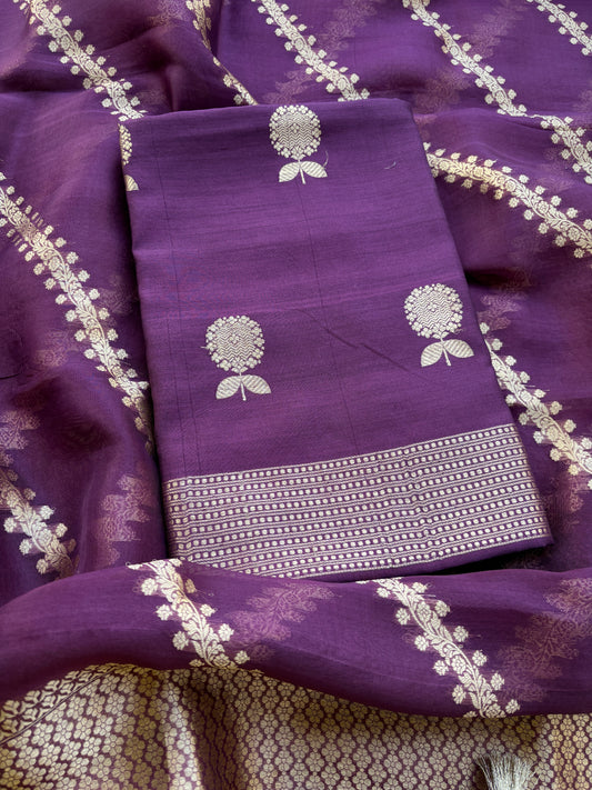 Purple Chiniya kora silk suit set