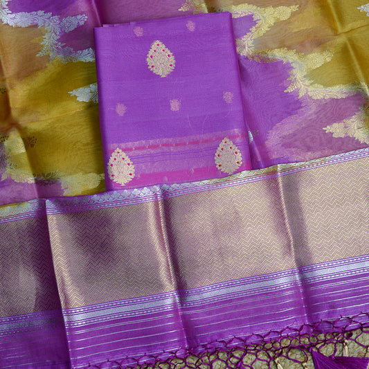 Purple kora silk with rangkat kora dupatta