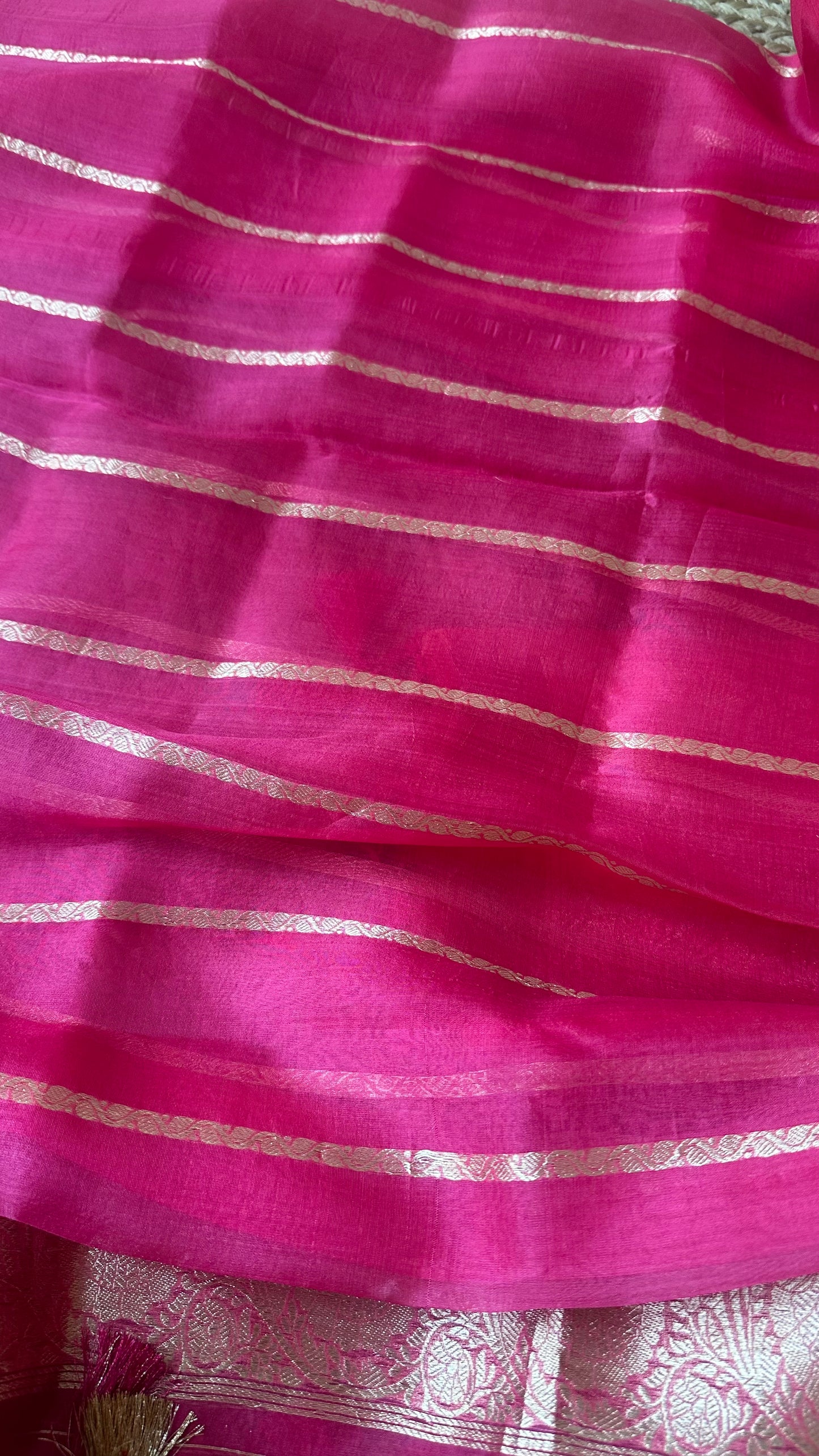 Blue kora shirt, pink kora dupatta and plain bottom.