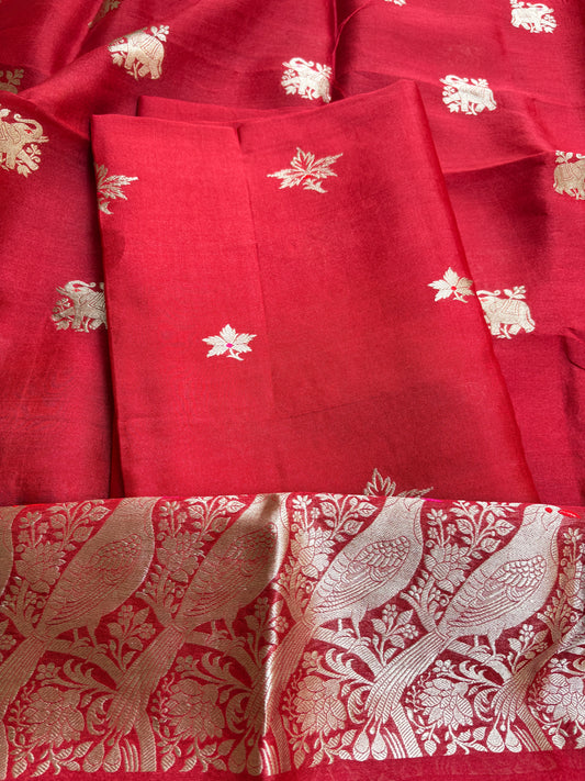 Red pure silk kadhwa suit set