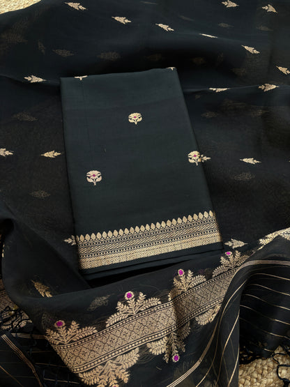 Black Chiniya kora suit set