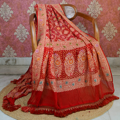 Red bandhani Meenadar Khaddi georgette  dupatta