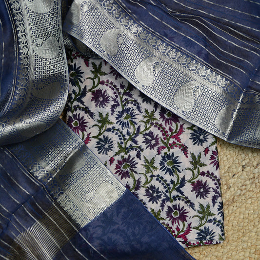 Printed Chanderi silk shirt with pintuck dupatta