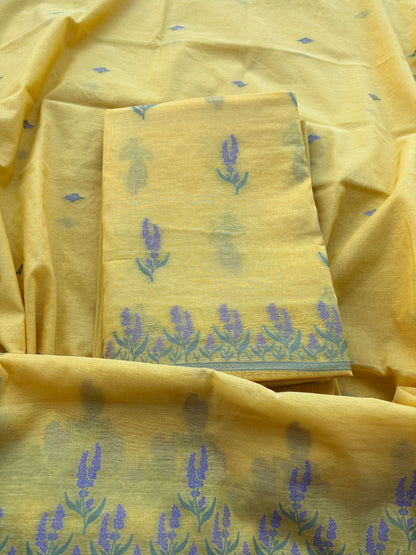 Yellow Chanderi lilac weaving suit set