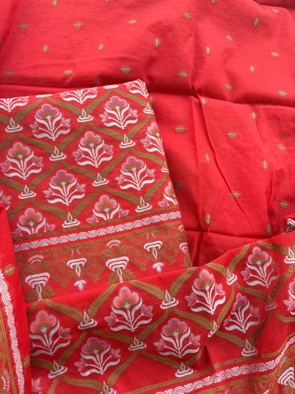 Red Chanderi brocade weaving suit set