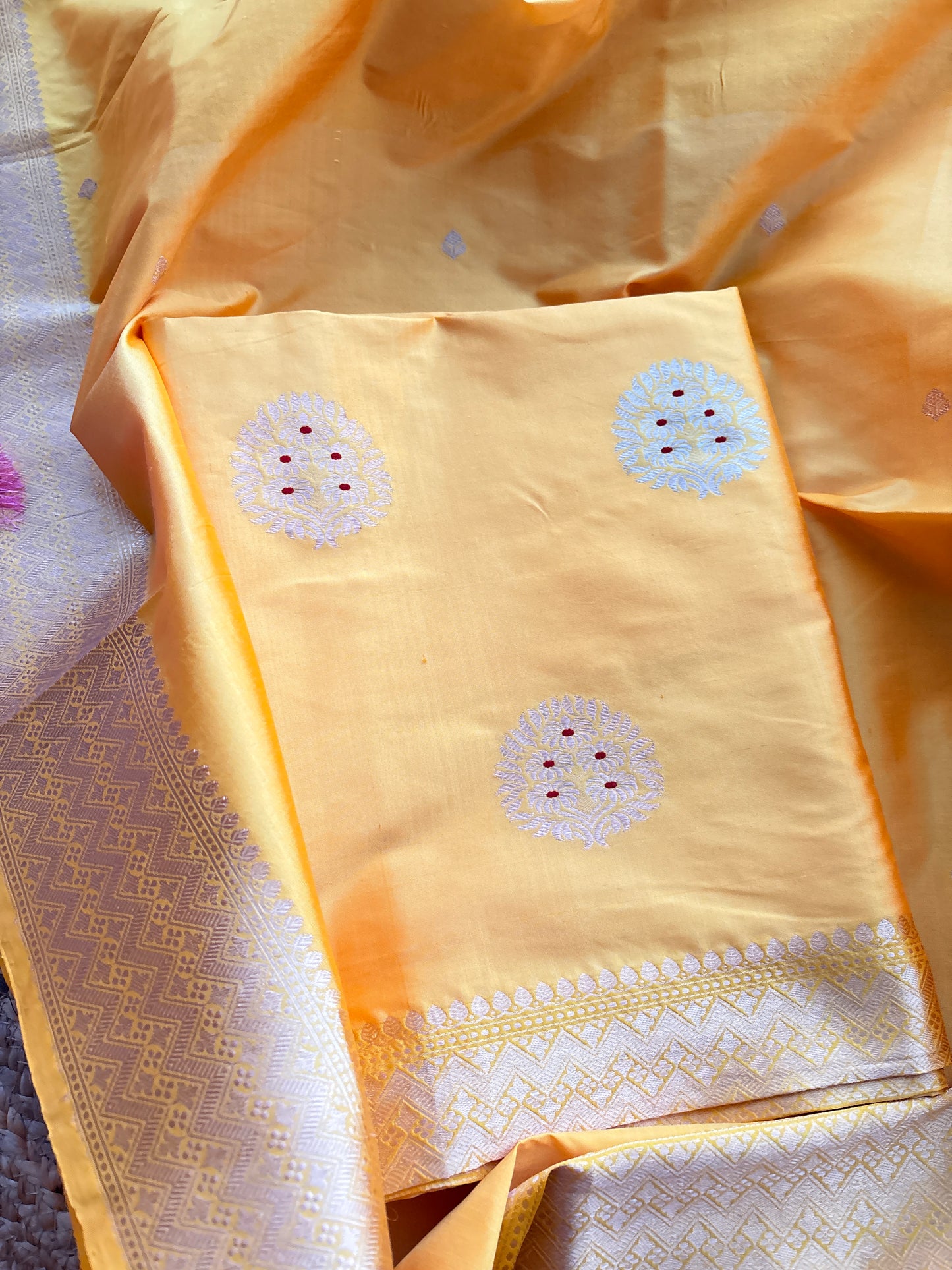 Yellow Katan by katan silk Kadhwa suit set