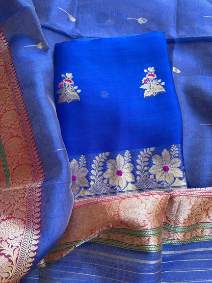 Blue kora kurta, kora tissue dupatta, pure silk bottom