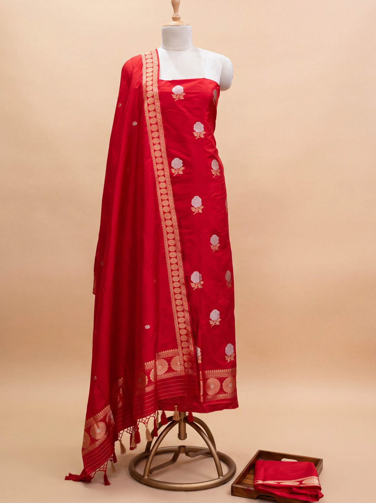 Red katan by Katan  silk suit set