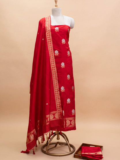 Red katan by Katan  silk suit set