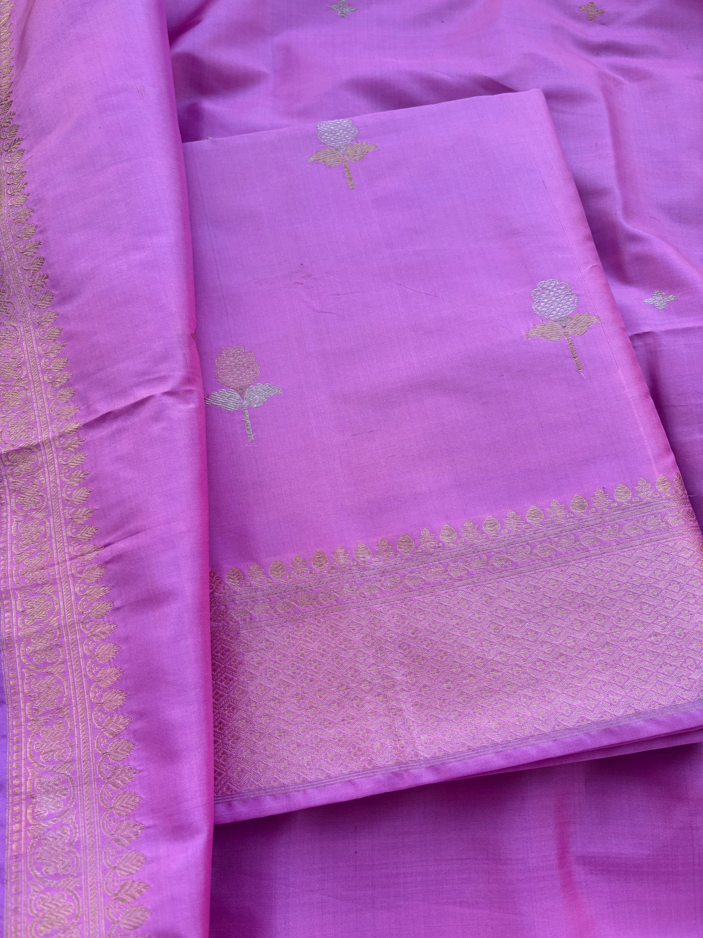 Lavender katan by katan silk kadhwa suit set