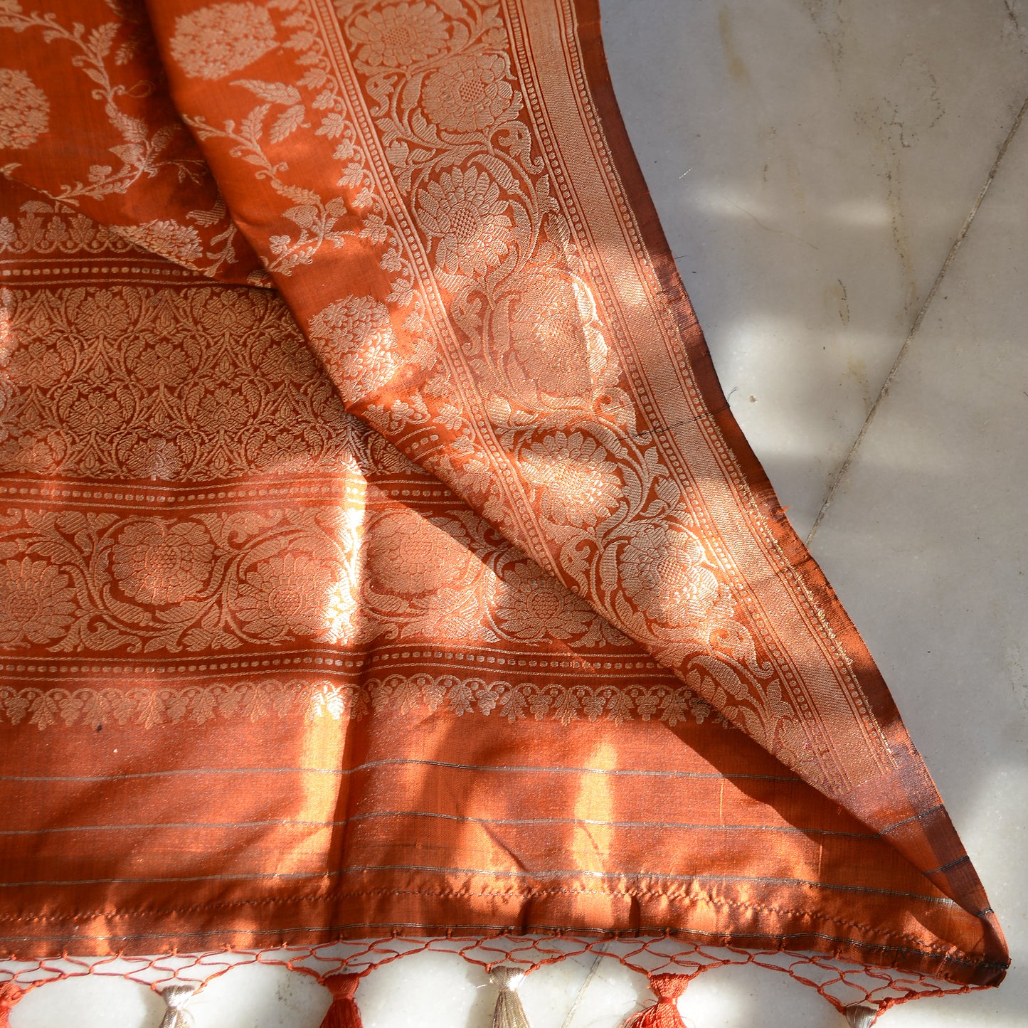Rust orange katan silk kadhwa dupatta