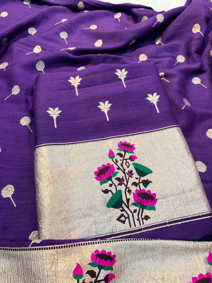 Purple moonga silk paithani suit set