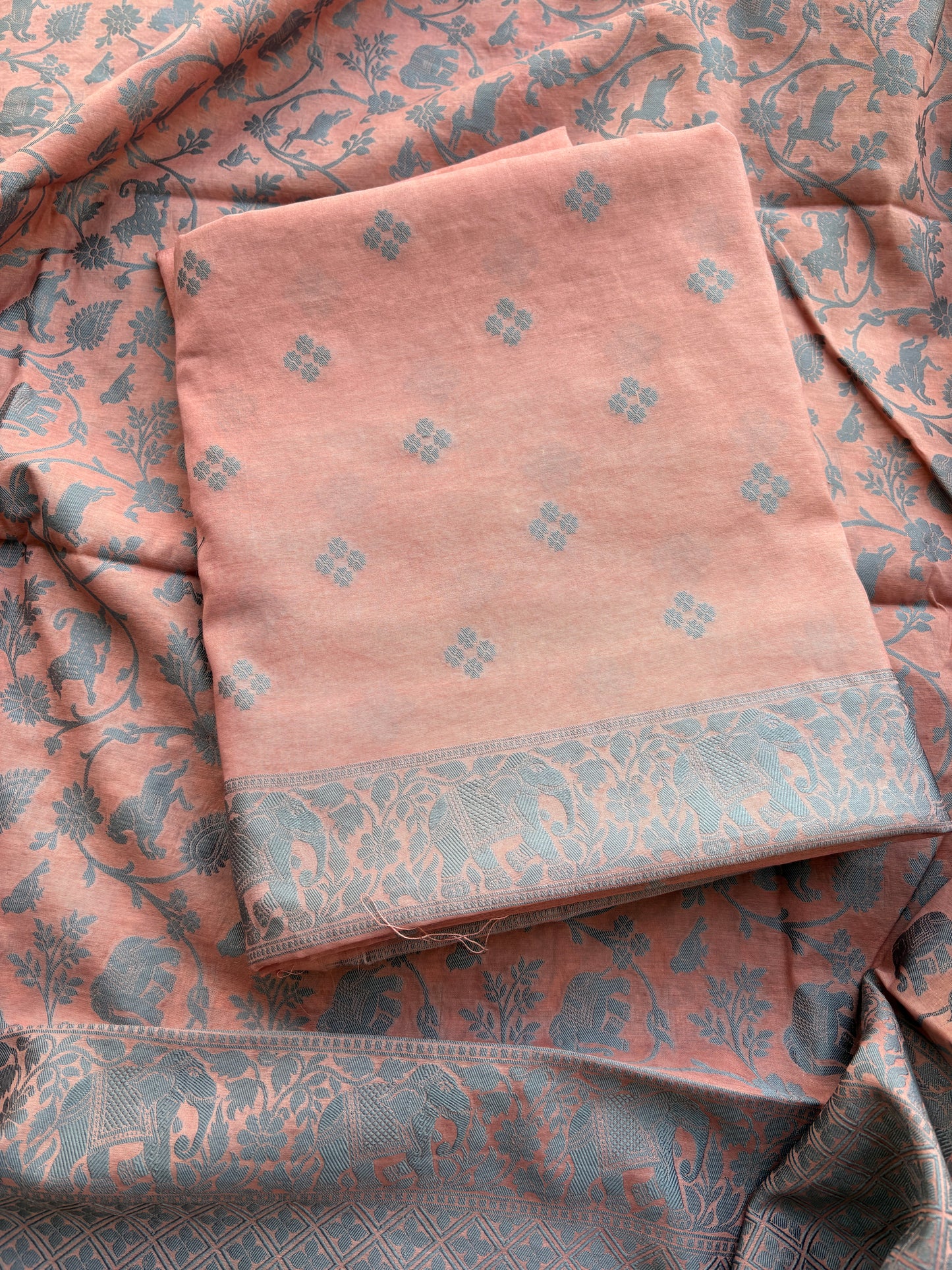 Peach weaving shikargah suit set