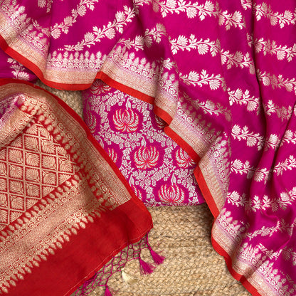 Pink orange pure silk chaap due suit set