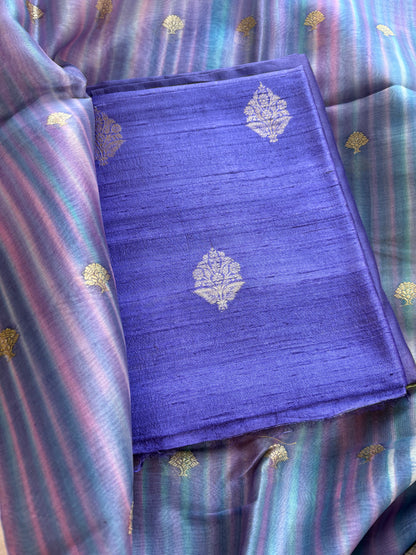 Lavender raw silk kurta, bottom and kora digital dupatta