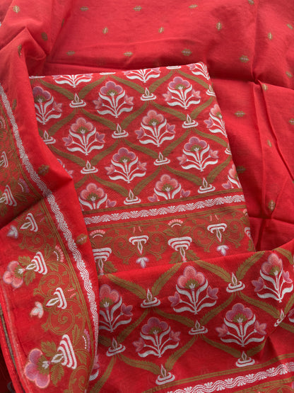 Red Chanderi brocade weaving suit set