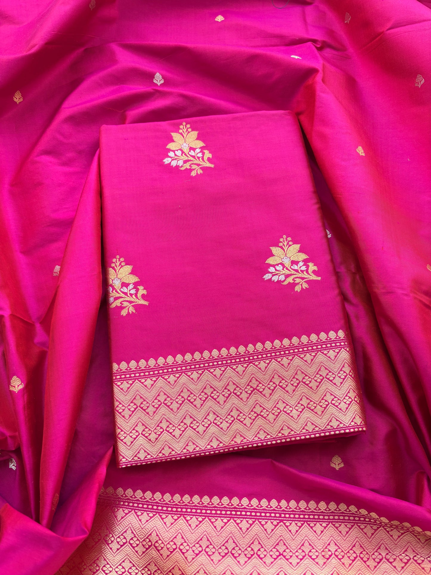 Pink katan by katan silk kadhwa suit set