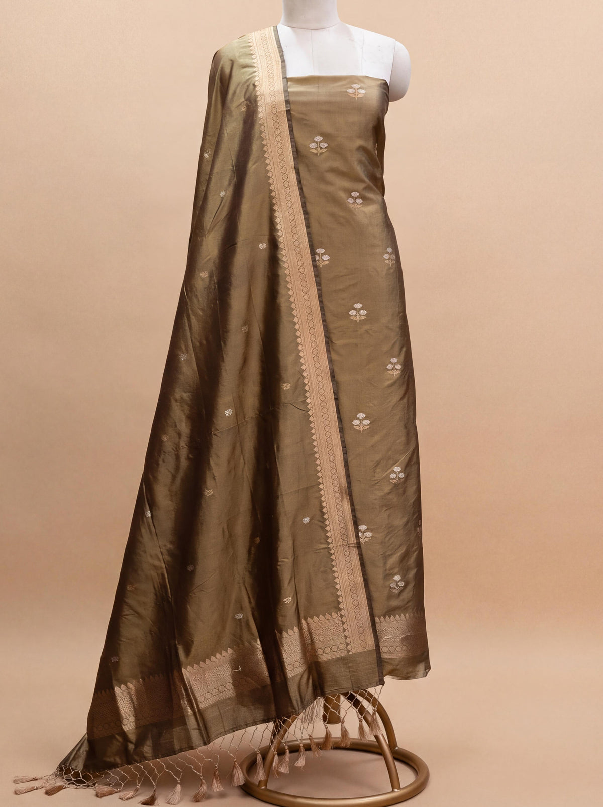 Brown beige Katan silk suit set
