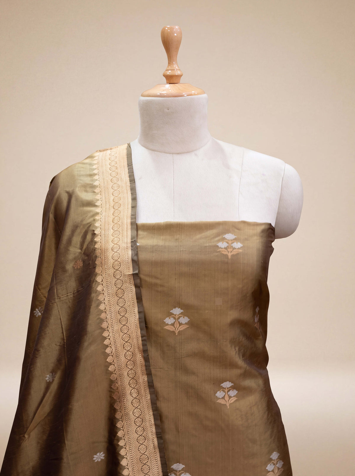 Brown beige Katan silk suit set