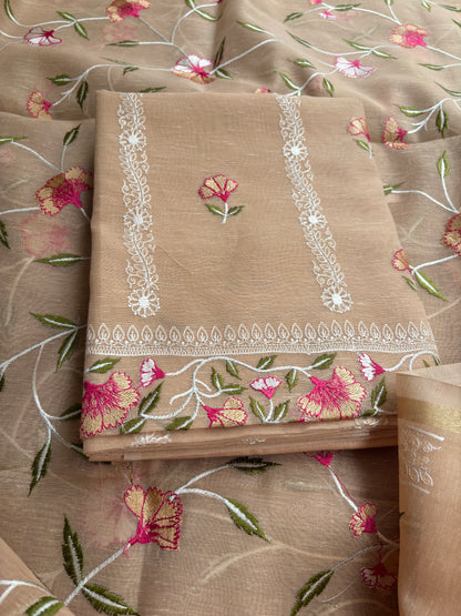 Nude  beige cotton linen 3 piece suit set