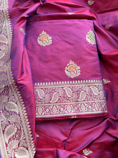 Wine magenta Katan by katan silk kadhwa suit set