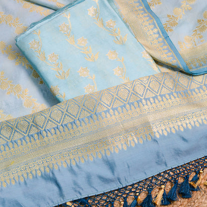 Blue Chiniya silk with chaap dyed dupatta