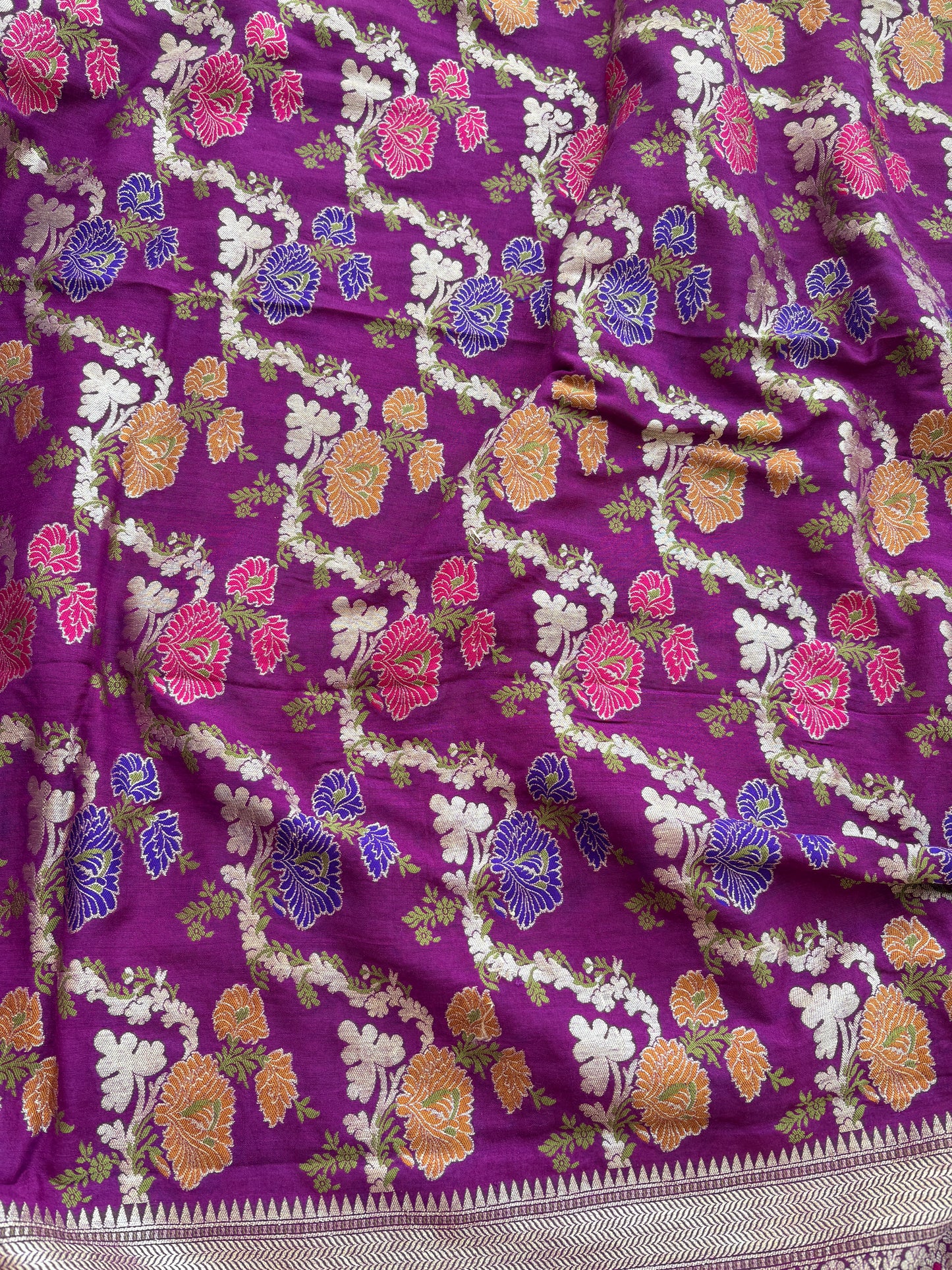Purple moonga silk jaal tilfi suit set