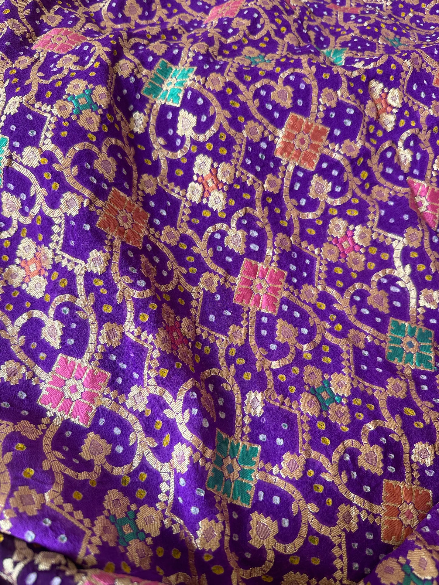 Purple multicoloured khaddi georgette bandhani dupatta