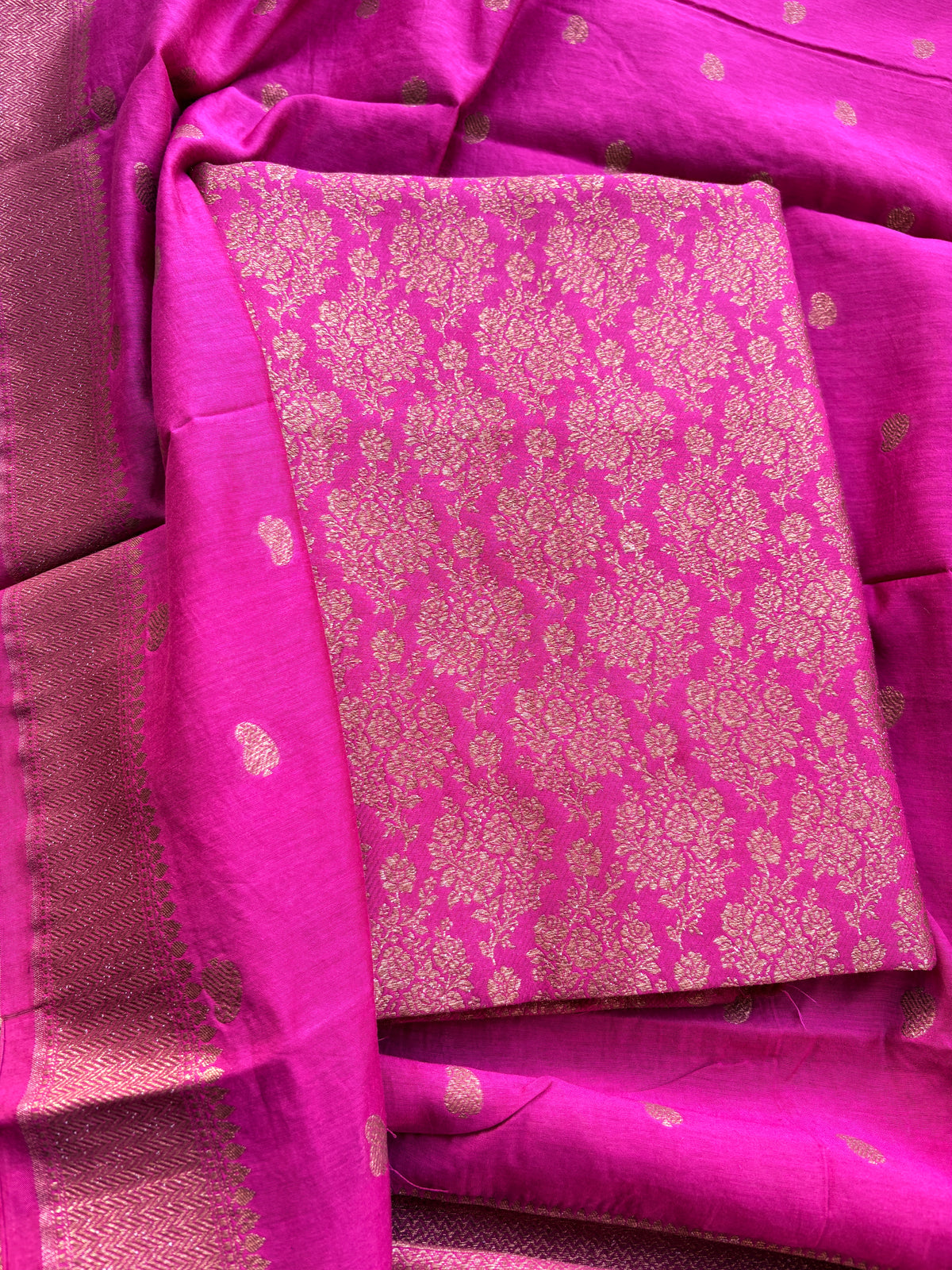 Pink cotton silk brocade suit set